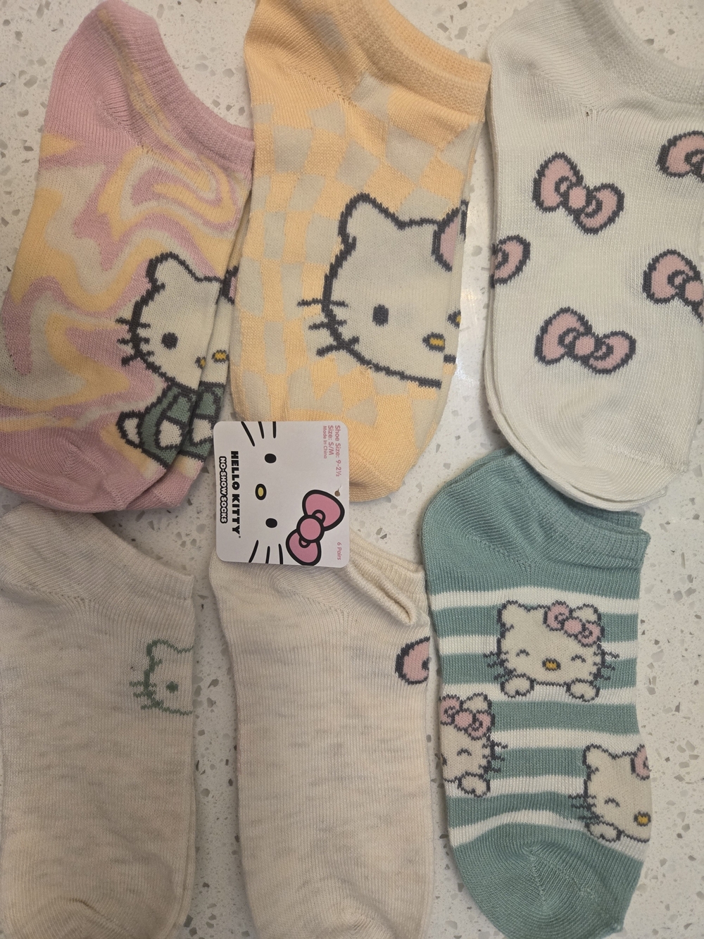 Hello Kitty Kids No-Show Sock Pack - Pastel Pink, Yellow, Mint, Cream, White
